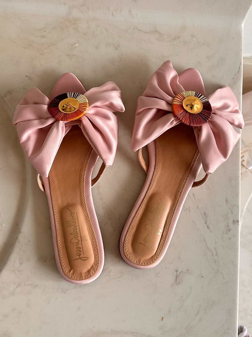 Jessica Caballero Handmade Bow Slide Sandals Pink Satin Artisan Detail Sz 8 NWT - Picture 2 of 7